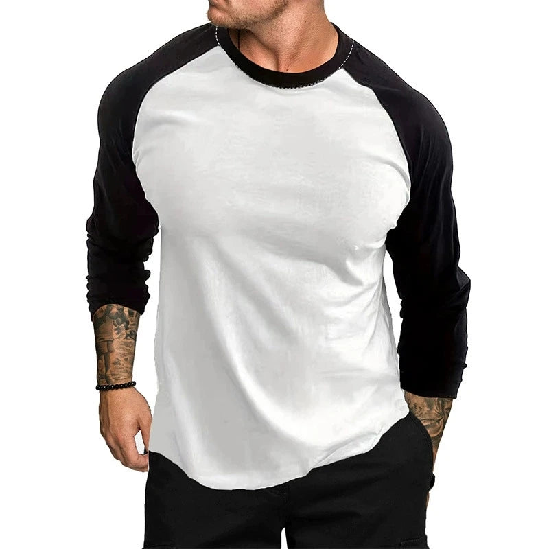 Men Sleeve Shirt Round Neck T-Shirt Three Quarter Sleeve Shirt Casual Fitness Training Cotton Breathable Plunger Sleeve Top