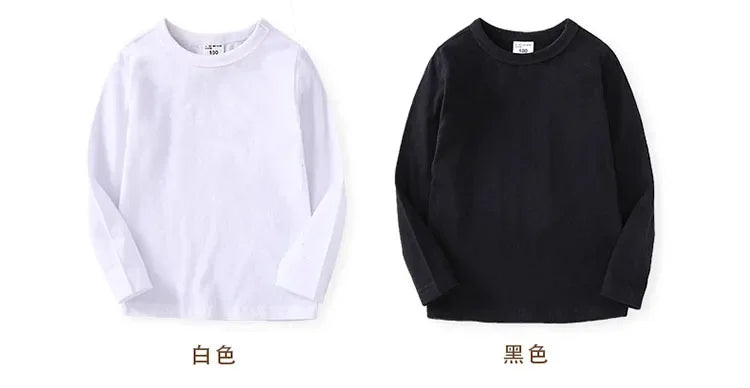 2025 Children T-shirt Boys Girls Tees Autumn Spring Cotton Long Sleeve White Shirt Kids Tops Baby Clothes