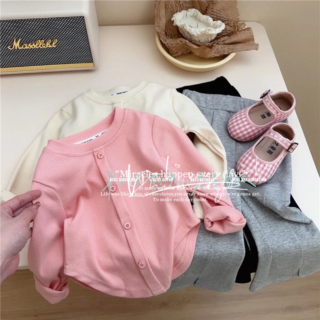 Children's T-Shirts Slim Top Solid Color Fashion Breasted T-shirt Long Sleeve Girls Play Undershirt Kids Clothes for Girls