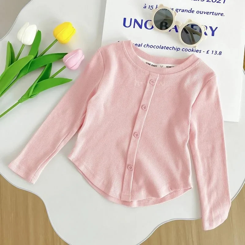 Children's T-Shirts Slim Top Solid Color Fashion Breasted T-shirt Long Sleeve Girls Play Undershirt Kids Clothes for Girls
