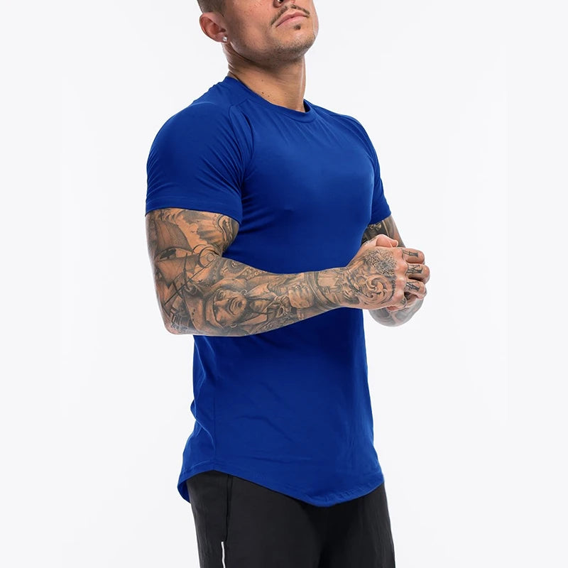 Plain Clothing Fashion T Shirt Men Cotton Breathable Fitness Mens Short Sleeve T-shirt Gym Tshirt Summer Tight Tee Shirt Homme