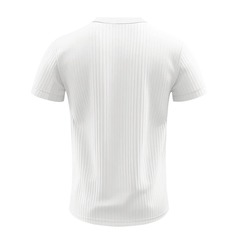 Mens Stylish Stripe Knit T-shirt -Fashionable Henley Neck, Short Sleeves, Soft & Breathable - Perfect Comfy Tops for Leisurewear