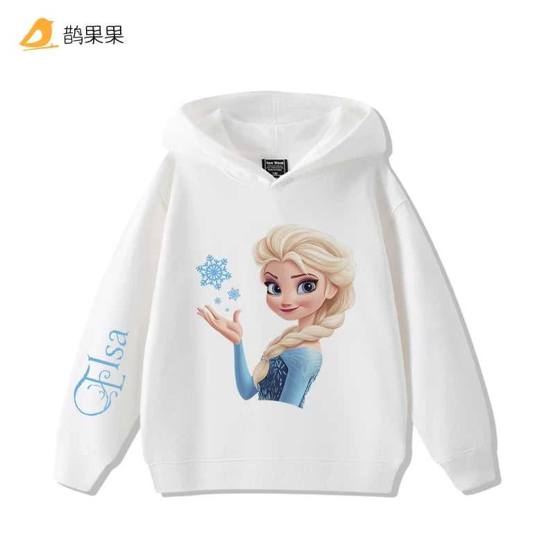 Queen Elsa Surrounding Girls Autumn and Winter Hooded Sweatshirt Children Girl Children's Tops Cute Long-sleeved Coat