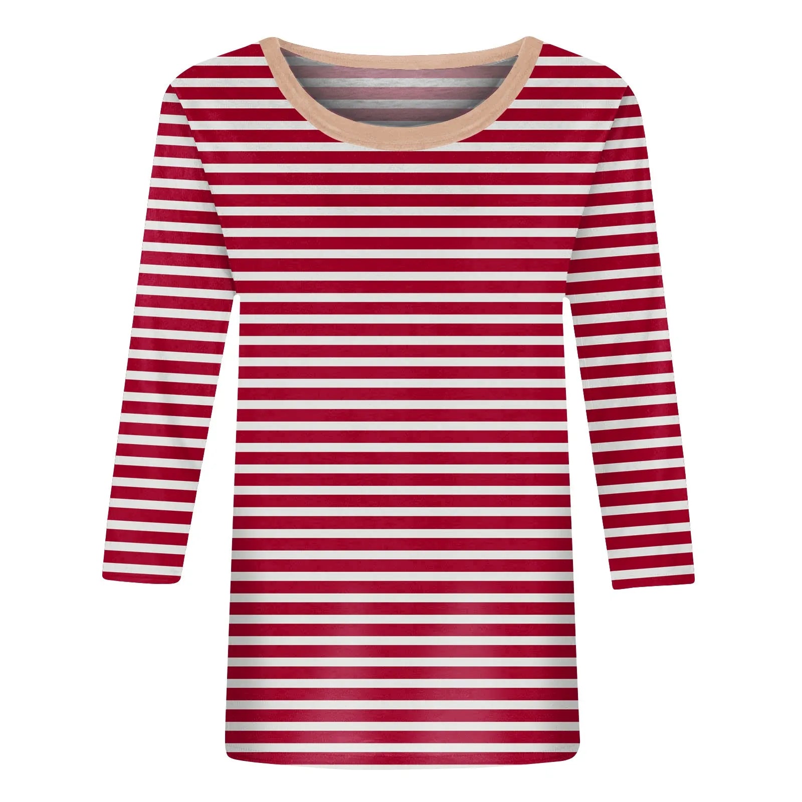 Women's Summer T-Shirts Fashion Casual Everyday Versatile O-Neck 3/4 Length Sleeve Tops Striped Print T-Shirt Tops Plus Size