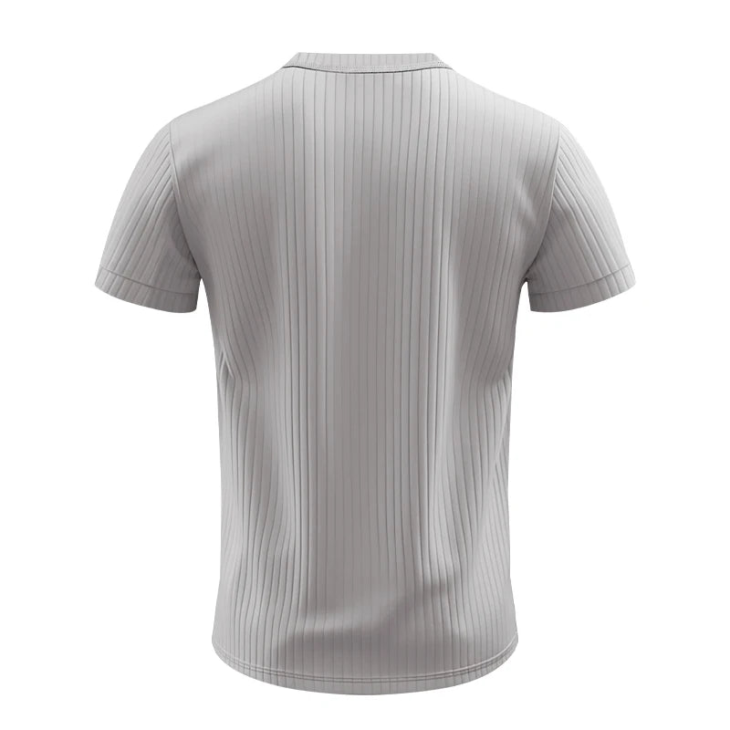Mens Stylish Stripe Knit T-shirt -Fashionable Henley Neck, Short Sleeves, Soft & Breathable - Perfect Comfy Tops for Leisurewear