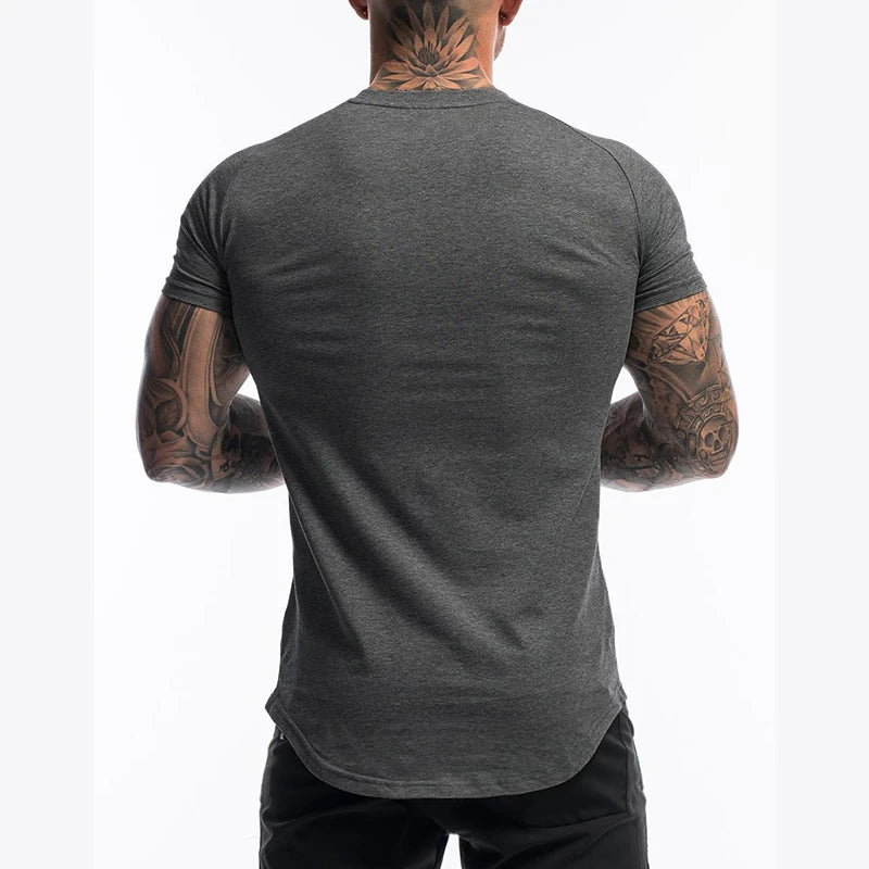 Plain Clothing Fashion T Shirt Men Cotton Breathable Fitness Mens Short Sleeve T-shirt Gym Tshirt Summer Tight Tee Shirt Homme