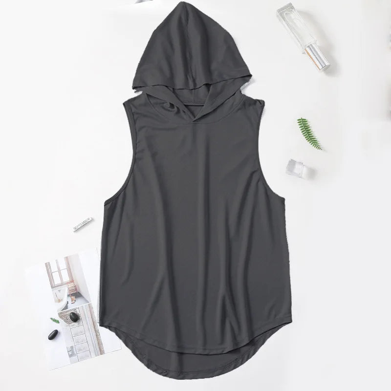 Mens Gym Tank top Men Fitness Sleeveless hooded Shirt Male Mesh Breathable Fitness Sports Vest Undershirt Gyms Running Vest Men