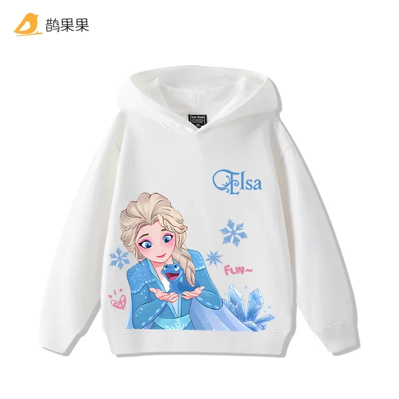 Queen Elsa Surrounding Girls Autumn and Winter Hooded Sweatshirt Children Girl Children's Tops Cute Long-sleeved Coat