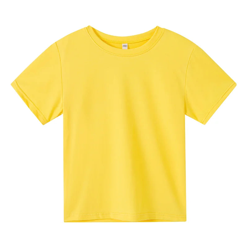 Hot Selling Solid Color T-Shirt Top Kids  2-12-Year-Old Kids Boys and Girls Casual Sports Outdoor T-Shirt Top Round Neck
