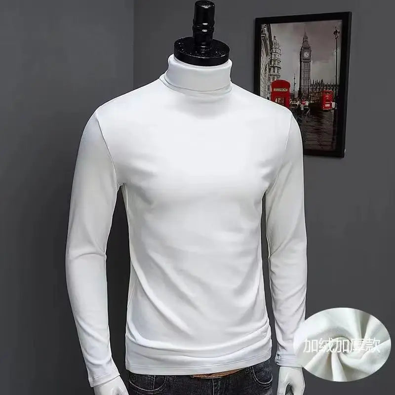 Basic Bottoming Plain T-shirt Fashion Men's Casual Slim Fit Basic Turtleneck High Collar Pullover Male Autumn Spring Thin Tops