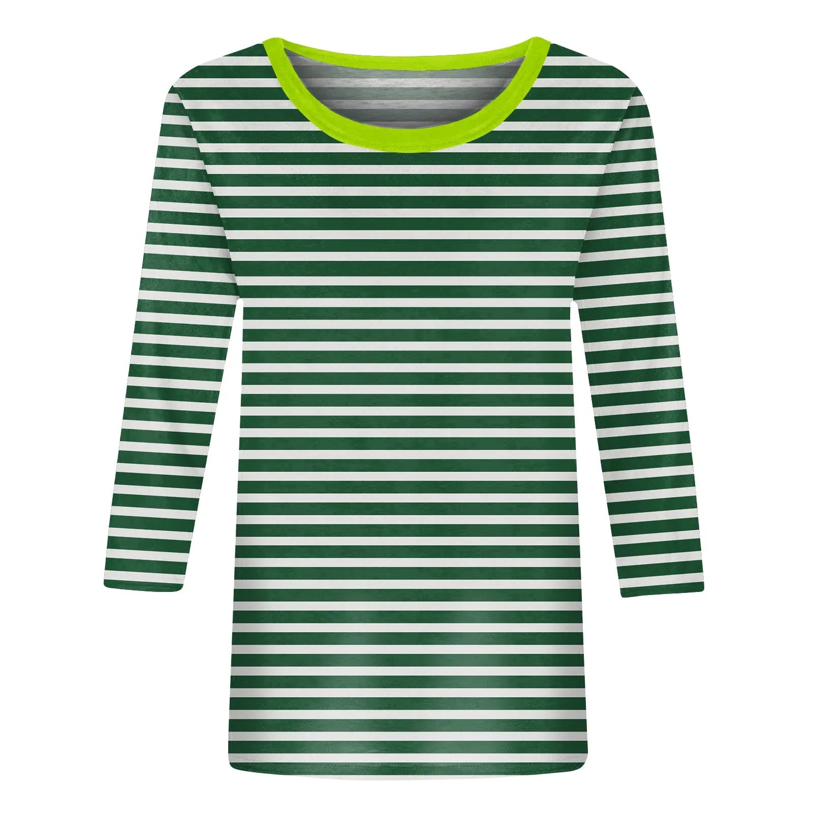 Women's Summer T-Shirts Fashion Casual Everyday Versatile O-Neck 3/4 Length Sleeve Tops Striped Print T-Shirt Tops Plus Size