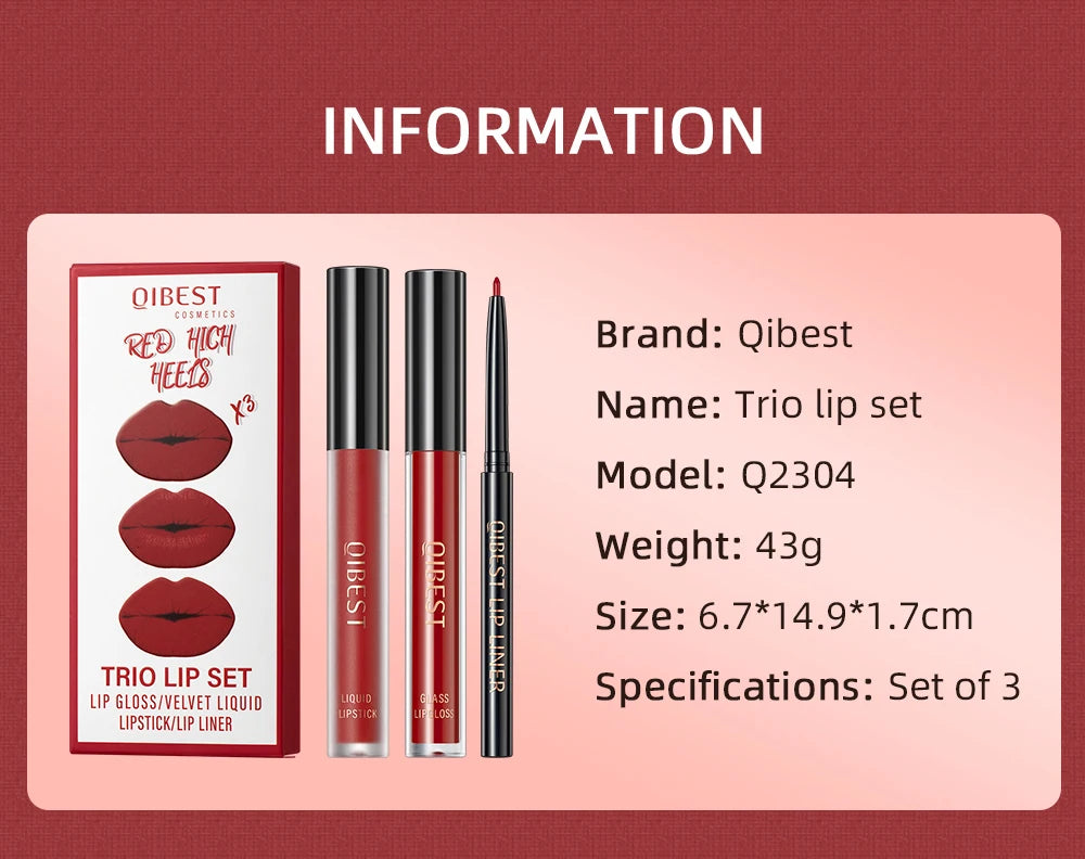 3pcs Matte Liquid Lipstick+Lip Liner Set Lip Glaze Makeup Nude Black Red Velvet Lip Gloss Long Lasting Lip Tint Cosmetics Kits