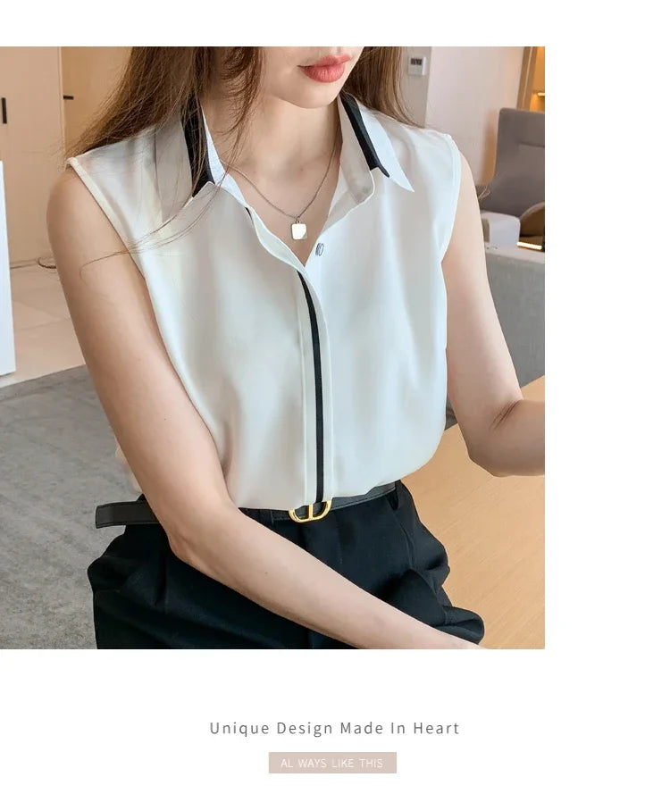 White Shirt Tank Tops Blouse for Women Summer Fashion Shirts and Blouses Basic OL Sleeveless Womens Tops Chiffon Female Clothing