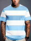 Men's Basic Versatile Striped T-Shirt | Simple Light Blue and White Print | Multi-Way Wear for Casual and Fitness Occasions