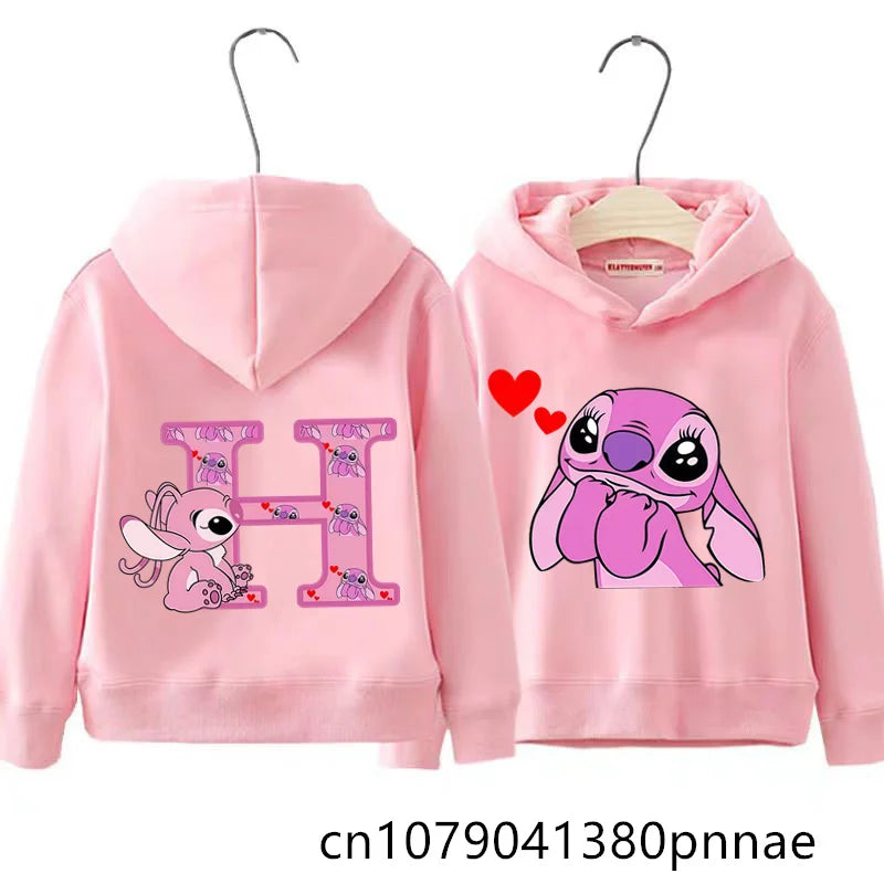 Girls Boys Lilo and Stitch Sportswear Hoodies Casual Fashion Sweatshirts Angel Letter AZ Anime Autumn/Winter Hoodie Kids Hoodies