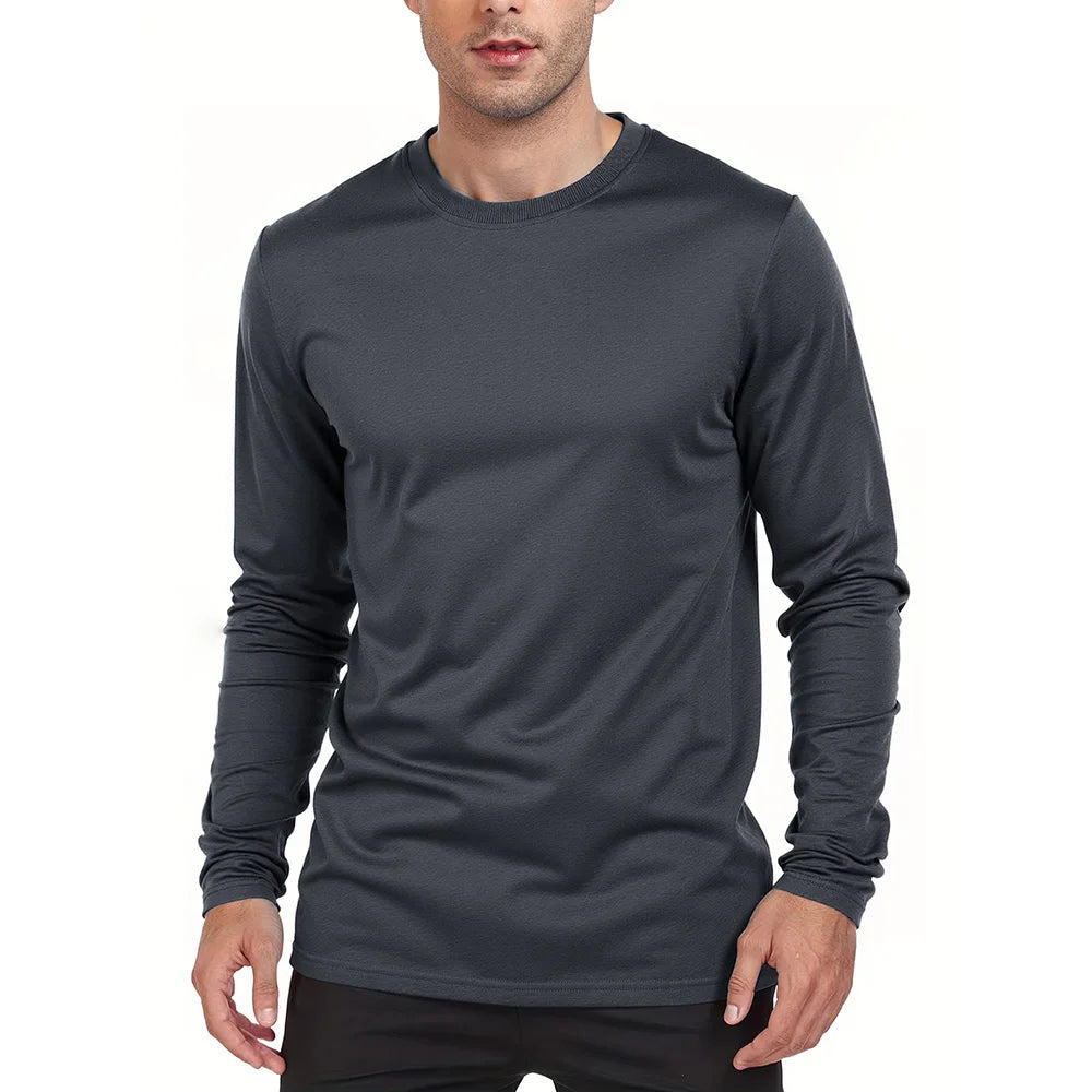 Men's Casual Long-sleeve T-shirt Round Neck Shirt Pullover Tops Daily Solid Sports Breathable versatile Men's T-shirts Clothes